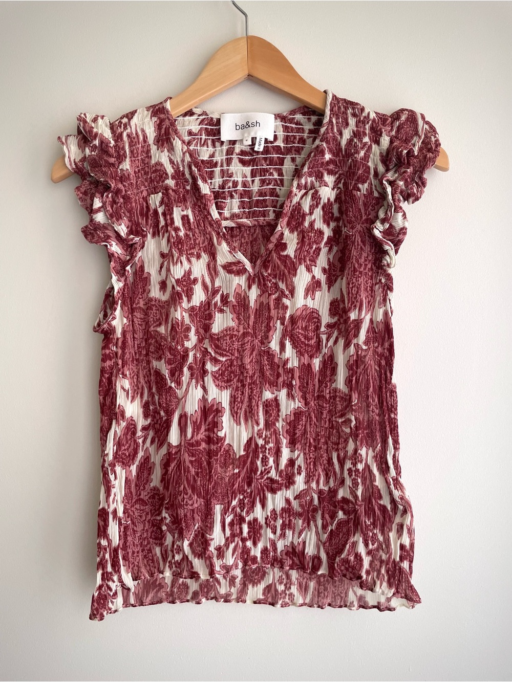ba&sh Floral Lightweight Crepe Ruffle-Sleeve Top